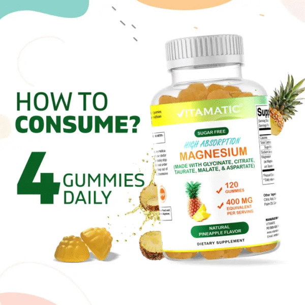 Vitamatic Magnesium Gummies – 400mg | 5 Types of Magnesium | Sugar-Free | 120 Gummies