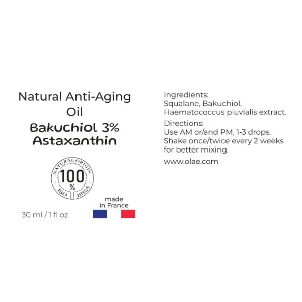 3% Bakuchiol Anti-Aging Oil – Retinol Alternative + Astaxanthin – Vegan, 100% Natural, Made in France