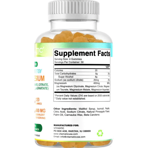 Vitamatic Magnesium Gummies – 400mg | 5 Types of Magnesium | Sugar-Free | 120 Gummies